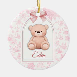 Eden   Custom Pink Teddy Bear Nursery Design  Ceramic Ornament