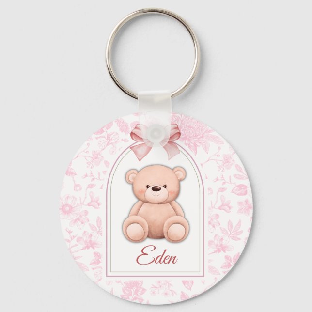 Eden | Custom Pink Teddy Bear Nursery Design  Key Ring (Front)