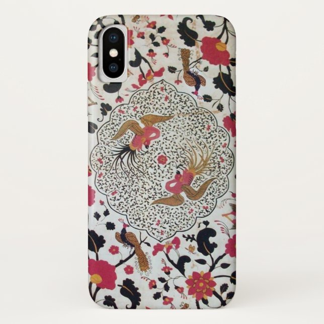 EDEN / ELEGANT RED BLACK WHITE FLOWERS AND BIRDS Case-Mate iPhone CASE (Back)
