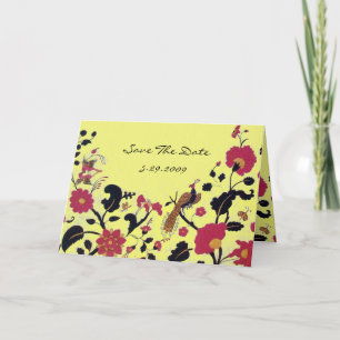 EDEN FLYING BIRDS, FLOWERS Red Black Yellow Floral Holiday Card