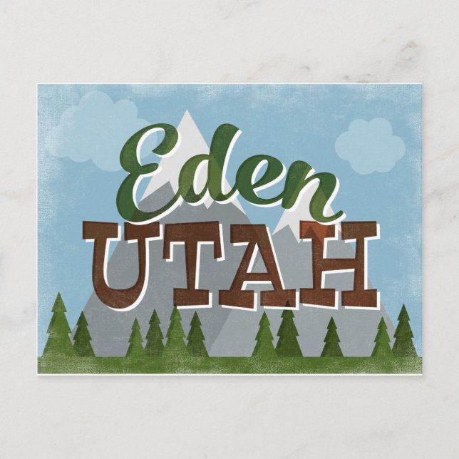 Eden Utah Fun Retro Snowy Mountains Postcard (Front)