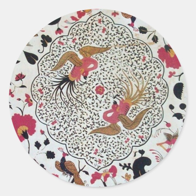 EDEN/ WEDDING LOVE BIRDS ,PEACOCK AND RED ROSES CLASSIC ROUND STICKER (Front)