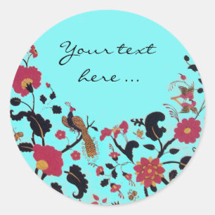 EDEN/ WEDDING LOVE BIRDS ,PEACOCK ,RED ROSES Blue Classic Round Sticker