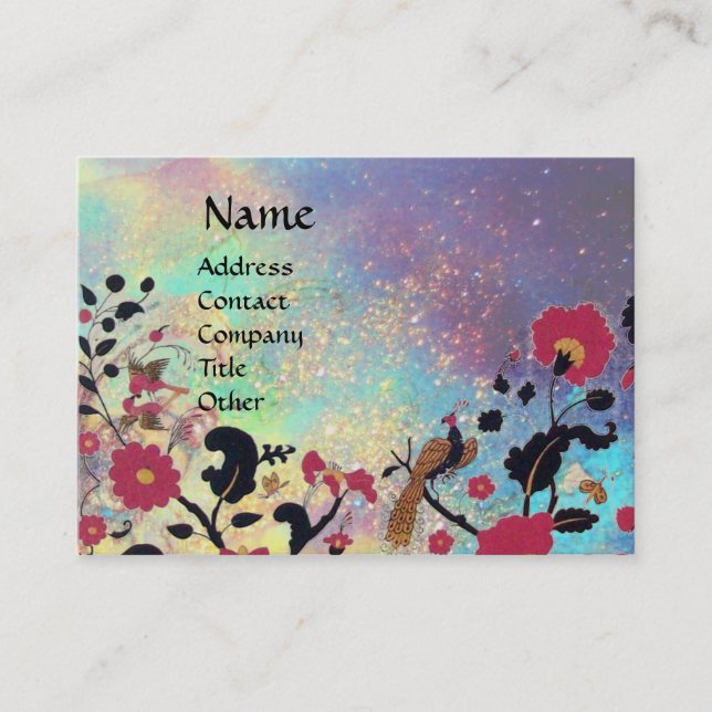 EDEN /Whimsical Magic Garden in Blue Gold Sparkles Business Card (Front)