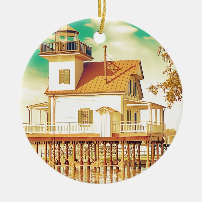 Edenton NC Lighthouse Ceramic Tree Decoration (Front)
