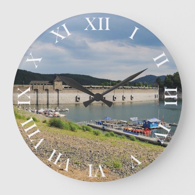 Edersee Staumauer bei Niedrigwasser Large Clock (Front)