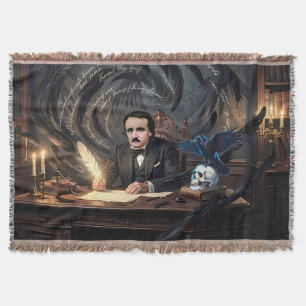 Edgar A. Poe Composing The Raven In Gothic Dreams Throw Blanket
