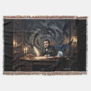Edgar A. Poe Composing The Raven In Gothic Dreams Throw Blanket