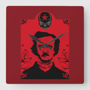 Edgar Allan Poe Black Raven Square Wall Clock