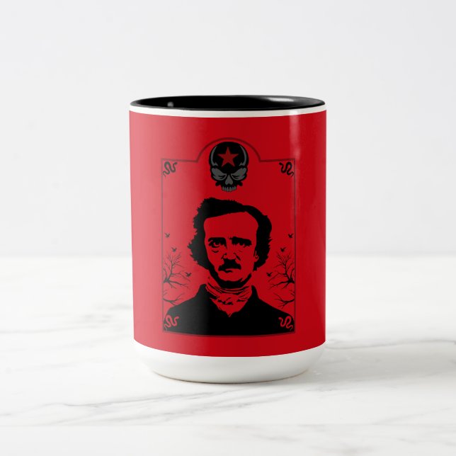 Edgar Allan Poe Black Raven Two-Tone Coffee Mug (Center)