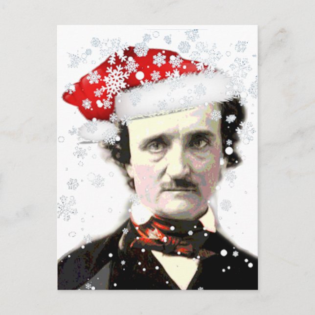 Edgar Allan Poe Christmas Hat Snowflake  Postcard (Front)