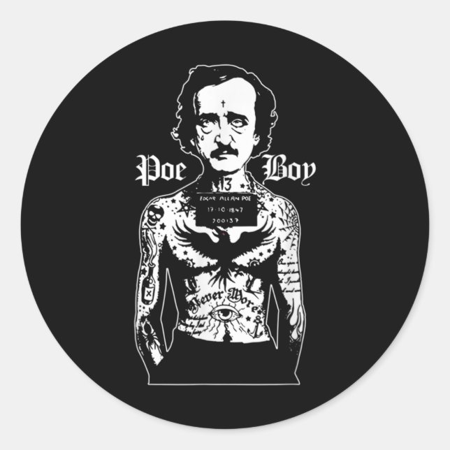 Edgar Allan Poe Classic Funny Horror w Raven Round Sticker (Front)