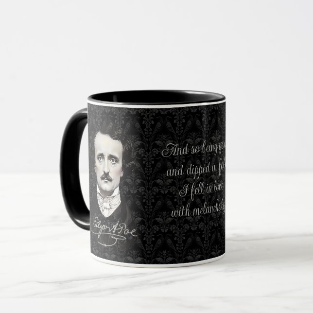 Edgar Allan Poe Gothic Halloween Signature Quote Mug (Front Left)