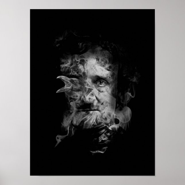 Edgar Allan Poe in Smoke with Raven - Nevermore Poster (Front)