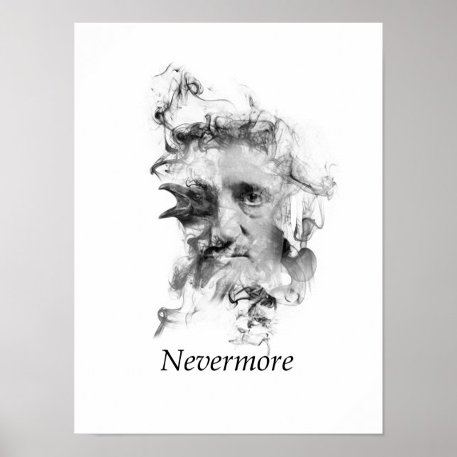 Edgar Allan Poe in Smoke with Raven - Nevermore Poster (Front)