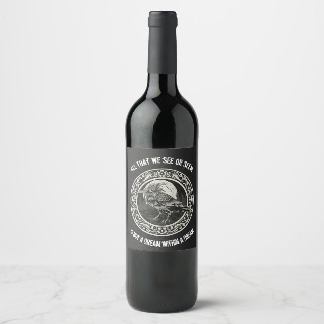 Edgar Allan Poe Poet Author Dream Raven Medallion  Wine Label (Front)