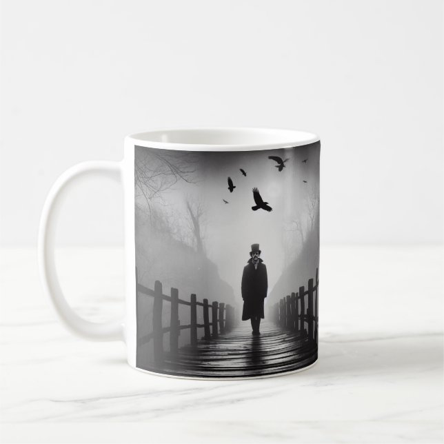 Edgar Allan Poe Poet Bridge Ravens Foggy Spooky Coffee Mug (Left)