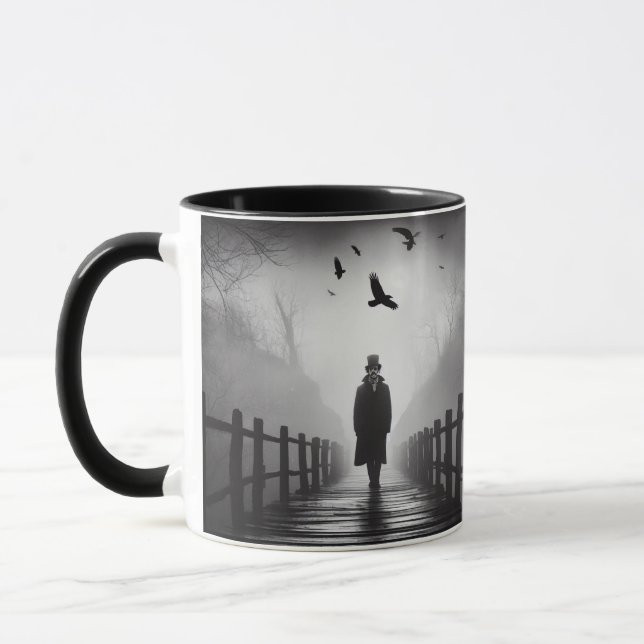 Edgar Allan Poe Poet Bridge Ravens Foggy Spooky Mug (Left)