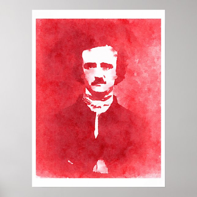 Edgar Allan Poe Pop Art Portrait in red Poster (Front)