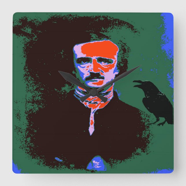 Edgar Allan Poe Pop Art Portrait Square Wall Clock (Front)