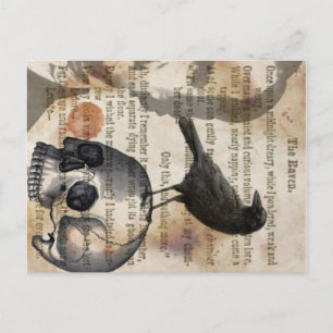 Edgar Allan Poe The Raven Skull and Bird Postcard