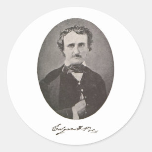 Edgar Allan Poe with Signature Classic Round Sticker