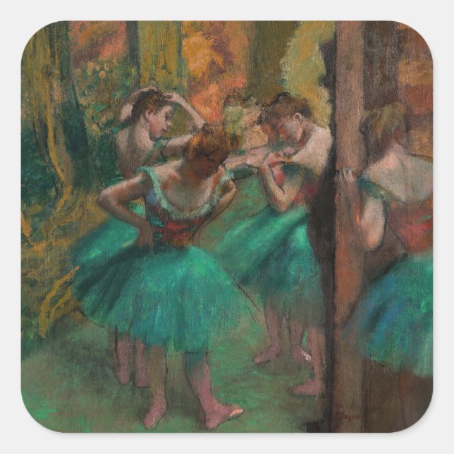 Edgar Degas - Dancers, Pink and Green Square Sticker (Front)