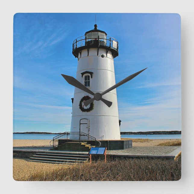 Edgartown Harbour Lighthouse, Martha's Vineyard MA Square Wall Clock (Front)