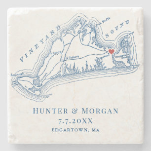Edgartown MA Martha's Vineyard Blue Wedding Favour Stone Coaster