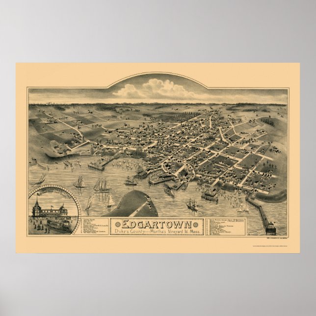 Edgartown, MA Panoramic Map - 1886 Poster (Front)