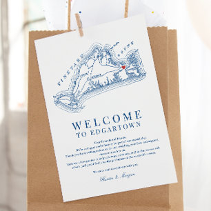 Edgartown MA Wedding Welcome Itinerary Navy Blue Thank You Card