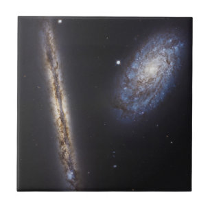 Edge-On Galaxy Ngc 4302 & Tilted Galaxy Ngc 4298 Ceramic Tile