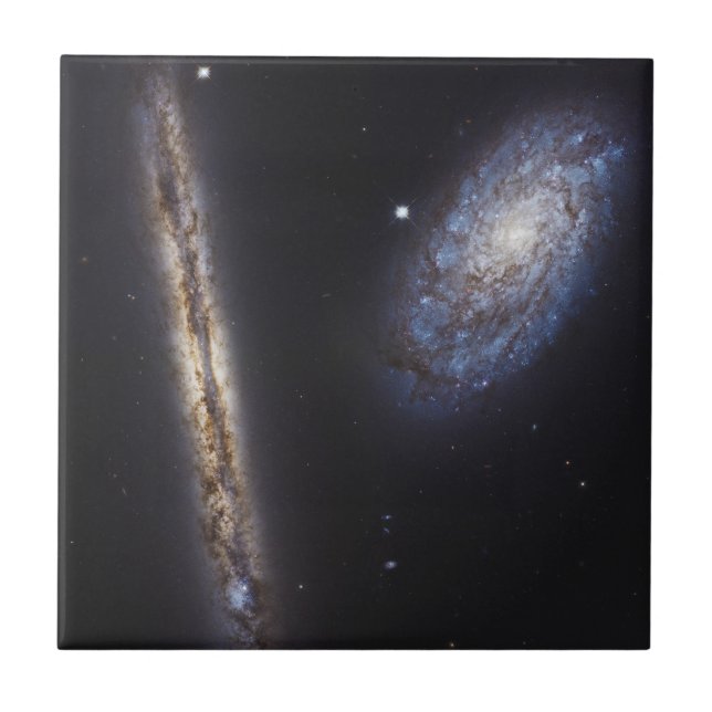 Edge-On Galaxy Ngc 4302 & Tilted Galaxy Ngc 4298 Ceramic Tile (Front)