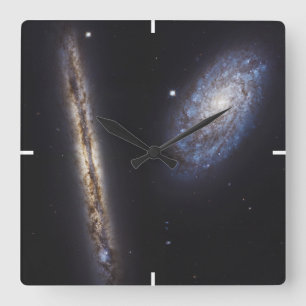 Edge-On Galaxy Ngc 4302 & Tilted Galaxy Ngc 4298 Square Wall Clock
