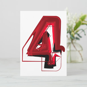 Edgy Abstract Red and Black Number 4 Invitation