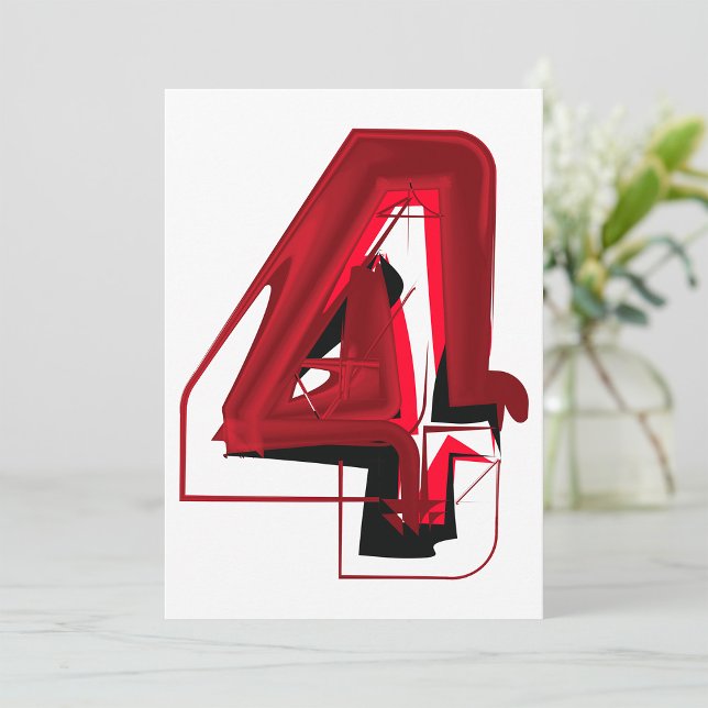 Edgy Abstract Red and Black Number 4  Invitation (Creator Uploaded)