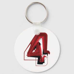 Edgy Abstract Red and Black Number 4  Key Ring