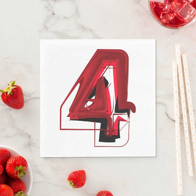 Edgy Abstract Red and Black Number 4  Napkin (Creator Uploaded)