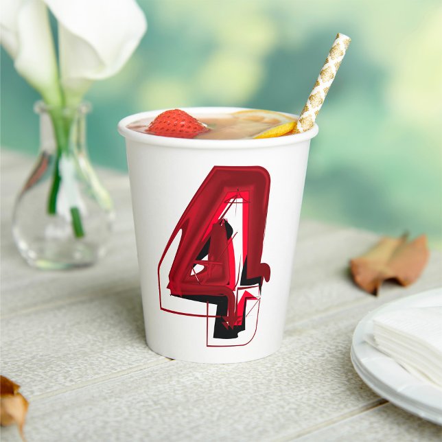 Edgy Abstract Red and Black Number 4  Paper Cups (Creator Uploaded)