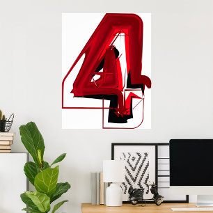 Edgy Abstract Red and Black Number 4  Poster