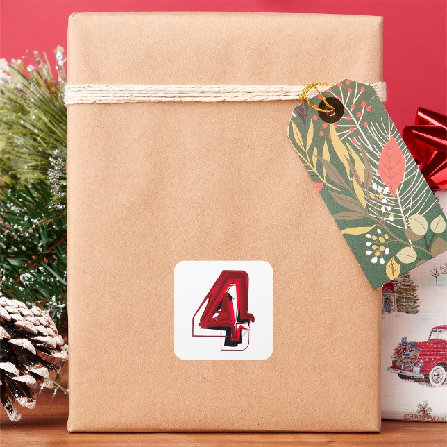 Edgy Abstract Red and Black Number 4  Square Sticker (Creator Uploaded)