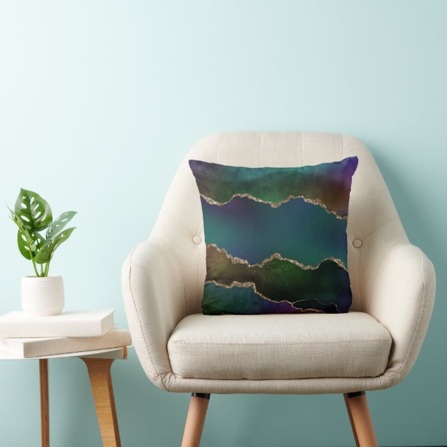 Edgy Agate | Dark Moody Jewel Tone Mystic Teal Cushion (Chair)