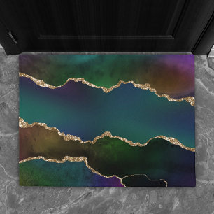 Edgy Agate Dark Moody Jewel Tone Mystic Teal Doormat