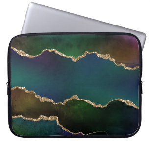 Edgy Agate   Dark Moody Jewel Tone Mystic Teal Laptop Sleeve
