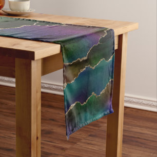 Edgy Agate   Dark Moody Jewel Tone Mystic Teal Short Table Runner