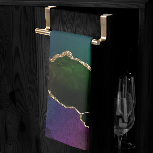 Edgy Agate Dark Moody Jewel Tone Mystic Teal Tea Towel