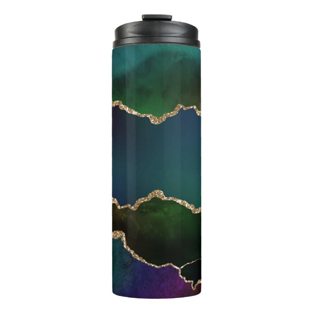 Edgy Agate | Dark Moody Jewel Tone Mystic Teal Thermal Tumbler (Front)