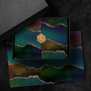 Edgy Agate   Dark Moody Jewel Tone Mystic Teal Tissue Paper