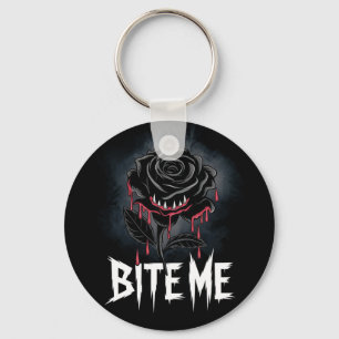 Edgy 'Bite Me' Gothic Rose Design Key Ring