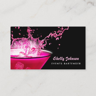 Edgy Black and Pink Splash Events Bartender Business Card